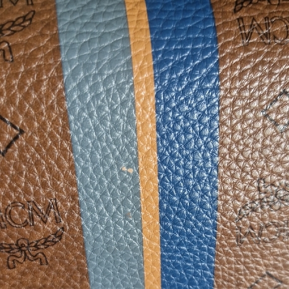 MCM Cognac Visetos Duffel Bag with Blue Stripe - Picture 13 of 16